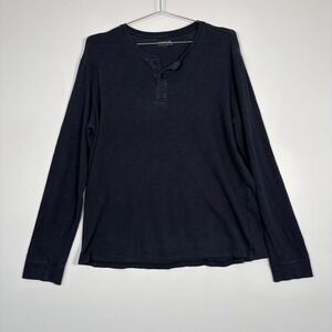 Vince Mens Henley Shirt Large Navy Blue Long‎ Sleeve Slub Cotton Casual